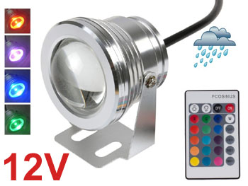 12cob10rvb Mini projecteur LED COB télécommande RVB 16 couleurs étanche intérieur extérieur de type spot 12v 10w pour éclairage de jardin , terrasse , bassin, fontaine
