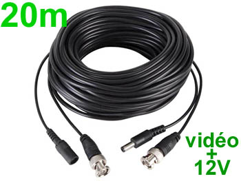 cxc12v_20std Cable Cordon VIDEO BNC + dport alimentation 12v pour camra de videosurveillance L=20m version standard