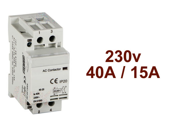 din40a Contacteur relais 2RT NO au format RAIL DIN 230v 40A pour commutation de puissance d'appareil rsistif et inductif