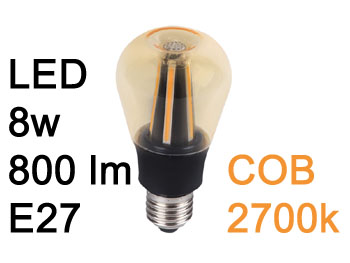 e27led8ww Ampoule  vis E27  Filaments LED COB 8w 230V blanc chaud 2700K haute luminosit 800lm