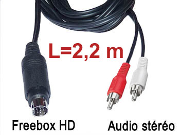 fbx2aud Cordon cable audio stro blind mini din 9 broches pour Freebox HD vers 2 rca male  L=2,2m