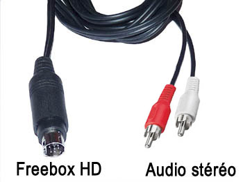 fbx2aud1 Cordon cable audio stro blind mini din 9 broches pour Freebox HD vers 2 rca male L=1m