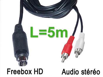 fbx2aud5 Cordon cable audio stro blind mini din 9 broches pour Freebox HD vers 2 rca male L=5m