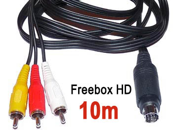 fbx2av10 Cordon cable vido + audio stro mini din 9 broches pour Freebox HD vers 3 rca male L=10m