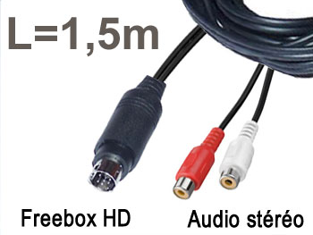 fbx2rcaf15 Cordon cable adaptateur audio stro blind mini din 9 broches pour Freebox HD vers 2 RCA femelles L=1,5m
