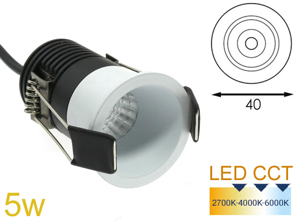 lm4312cct mini spot encastrable LED 5w 230v CCT 2700k - 4000k - 6000k faible diamtre 40mm spcial chevron de vranda et faux plafond