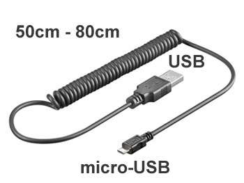 musb50 Cable spirale USB vers micro-USB pour smartphone 50cm