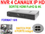 Enregistreur NVR 4 canaux H265 4K 120Fps POE pour cameras IP Avtech 1.3, 2, 5 et 8 mégapixels. compatible iphone / Android EAGLE EYES
