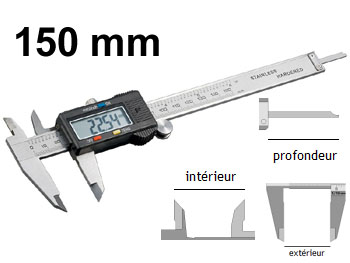 pac150 Pied à coulisse electronique 150mm pour mesure de diametre intérieur, exterieur et profondeur