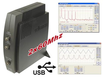 pcsu1000 OSCILLOSCOPE PC USB 2 x 60Mhz avec Logiciel Windows et analyseur de spectres
