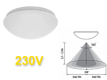 serip190 Plafonnier Applique 230v globe avec dtecteur de mouvement pour ampoules E27  LED