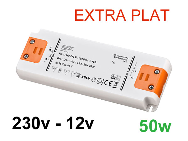 set5012 Alimentation transformateur extra plat 230v vers 12v spécial LED jusqu'à 50w