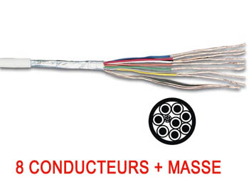 shc8019 Cable multiconducteur blindé fin blanc 8 x 0.19 + masse pour Alarme L=10m