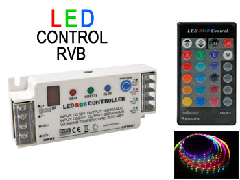 chlsc1 Controleur LED RVB / RGB 16 couleurs avec tlcommande IR 7m 12v - 24v 15A pour produits et flexibles  LED