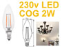 Ampoule flamme à Filaments LED COG 2w E14 230V blanc chaud haute luminosité 200lm