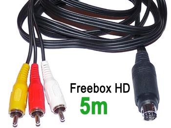 fbx2av5 Cordon cable vido + audio stro mini din 9 broches pour Freebox HD vers 3 rca male L=5m