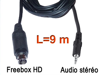 fbx2jk100 Cordon cable audio stro blind mini din 9 broches pour Freebox HD vers jack 3.5mm male L=9m