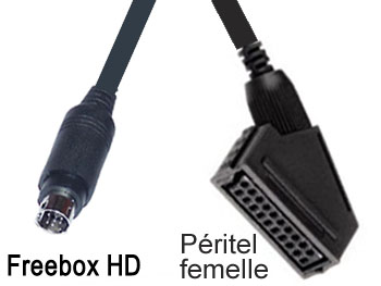 fbx2prtf Cordon cable raccord vido + audio stro mini din 9 broches pour Freebox HD vers pritel femelle RVB L=0.5m