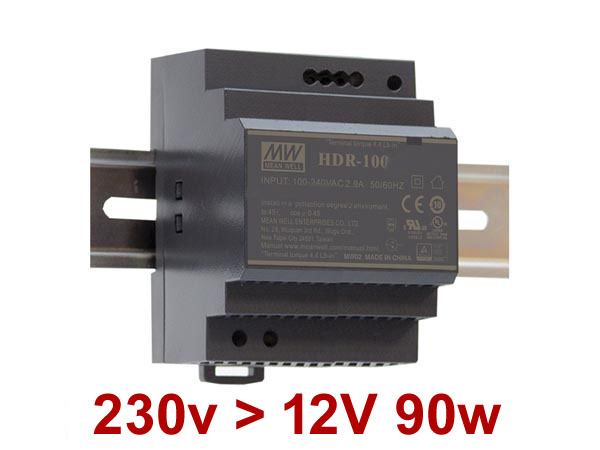 hdr10012n Alimentation transformateur 230v vers 12v pour tableau electrique en rail DIN compatible LED jusqu'à 90w