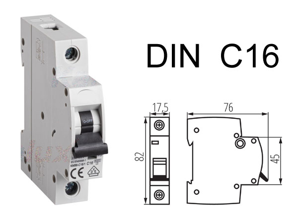 kmb6c16 Disjoncteur 16A pour montage modulaire RAIL DIN. 230V C16