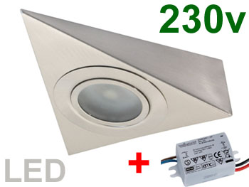 opez8670cw Spot triangle 230v 2.5w LED haute luminosit 300lm blanc lumire du jour pour plan de travail de cuisine fixation sous meuble haut