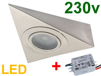 opez8670t Spot triangle 230v 3.2w LED haute luminosité 360Lm blanc chaud 3000K pour plan de travail de cuisine fixation sous meuble haut