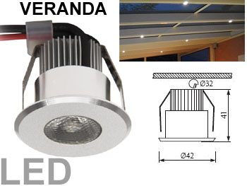 veranda1led mini spot encastrable LED 350mA faible diamètre 42mm  spécial chevron de véranda